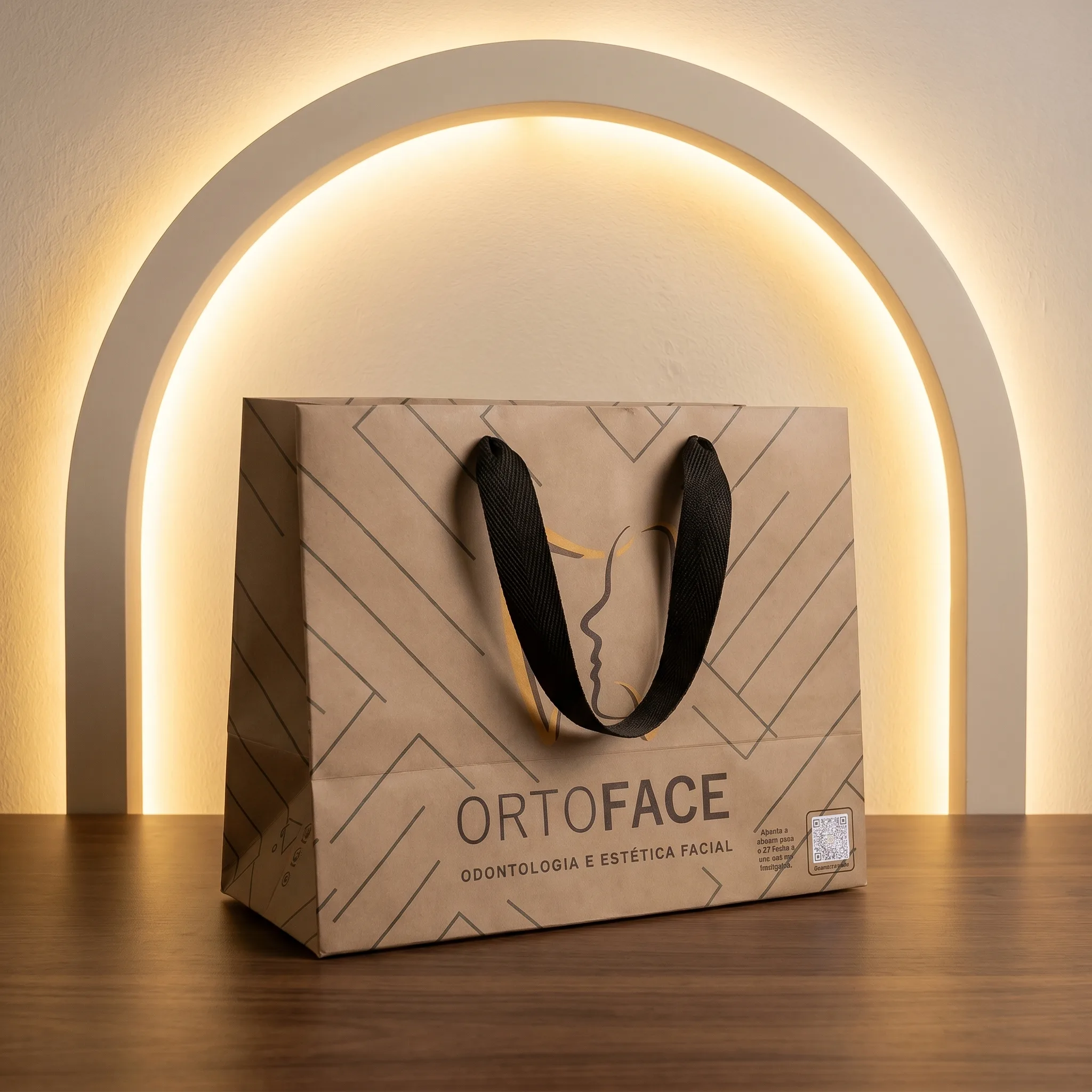 Sacola kraft com estampa personalizada e alça de fita